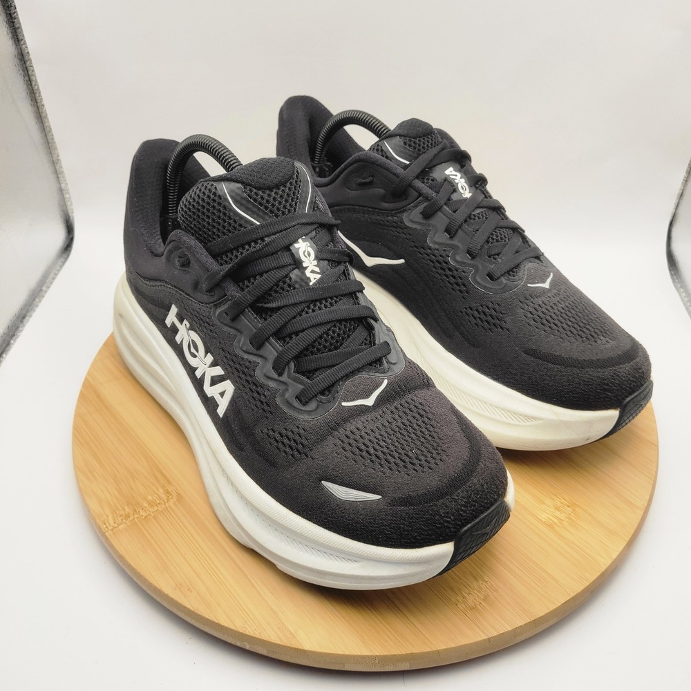 Hoka Bondi 9 Womens 9.5 2E Extra Wide Running Shoes Black White 1162016 BWHT